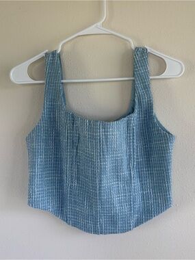 Willow & Root Baby Blue Tweed Corset Tank Top - Size Small NWT Coquette